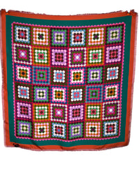 FRANCO FERRARI DOUBLE-SIDED SILK SQUARE SCARF - ORANGE/LAVENDER PATCHWORK