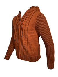 LEFT COAST TEE CABLE ZIP HOODED SWEATER - RUST COMBO