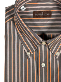 BUTTON DOWN SPORT SHIRT - BROWN/ORANGE STRIPE