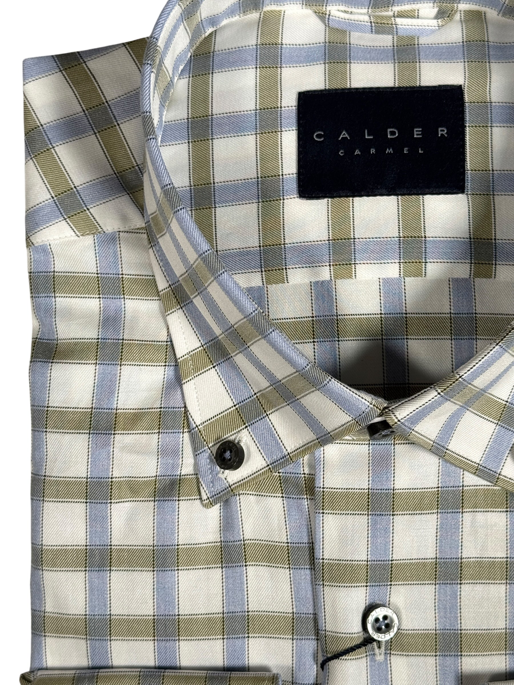 CALDER CARMEL MEN'S SHIRT - OLIVE/BLUE WINDOWPANE