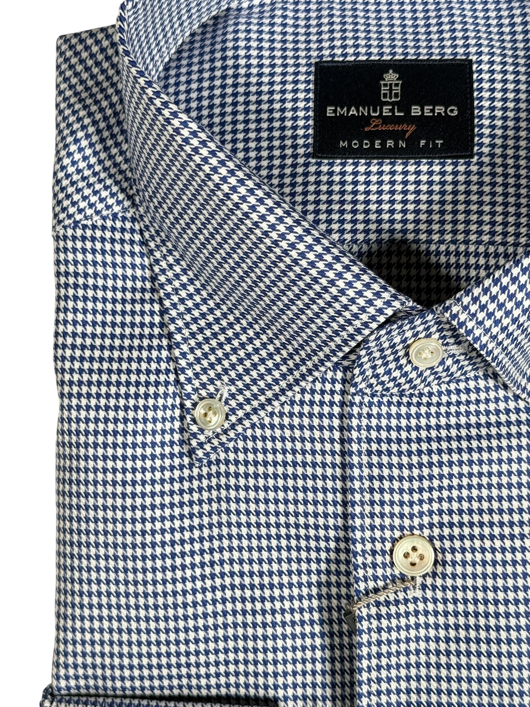 EMANUEL BERG HOUNDSTOOTH TWILL PREMIUM LUXURY MEN'S SHIRT - NAVY