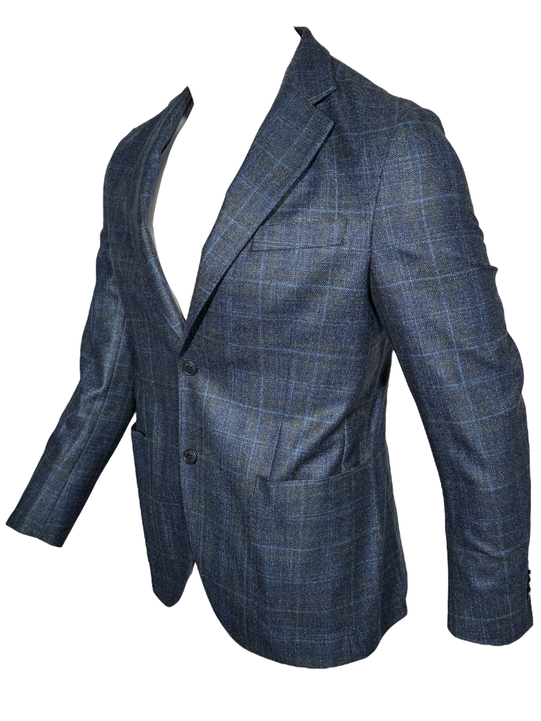 OARS & OLD IVY WOOL/SILK/CASHMERE SPORT COAT - NAVY/OLIVE CHECK