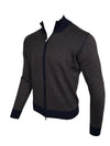 BUTTON DOWN BIRDSEYE FULL ZIP SWEATER - BROWN/NAVY