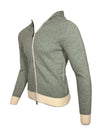 FRADI HONEYCOMB STITCH FULL ZIP SWEATER - MILK/GREEN