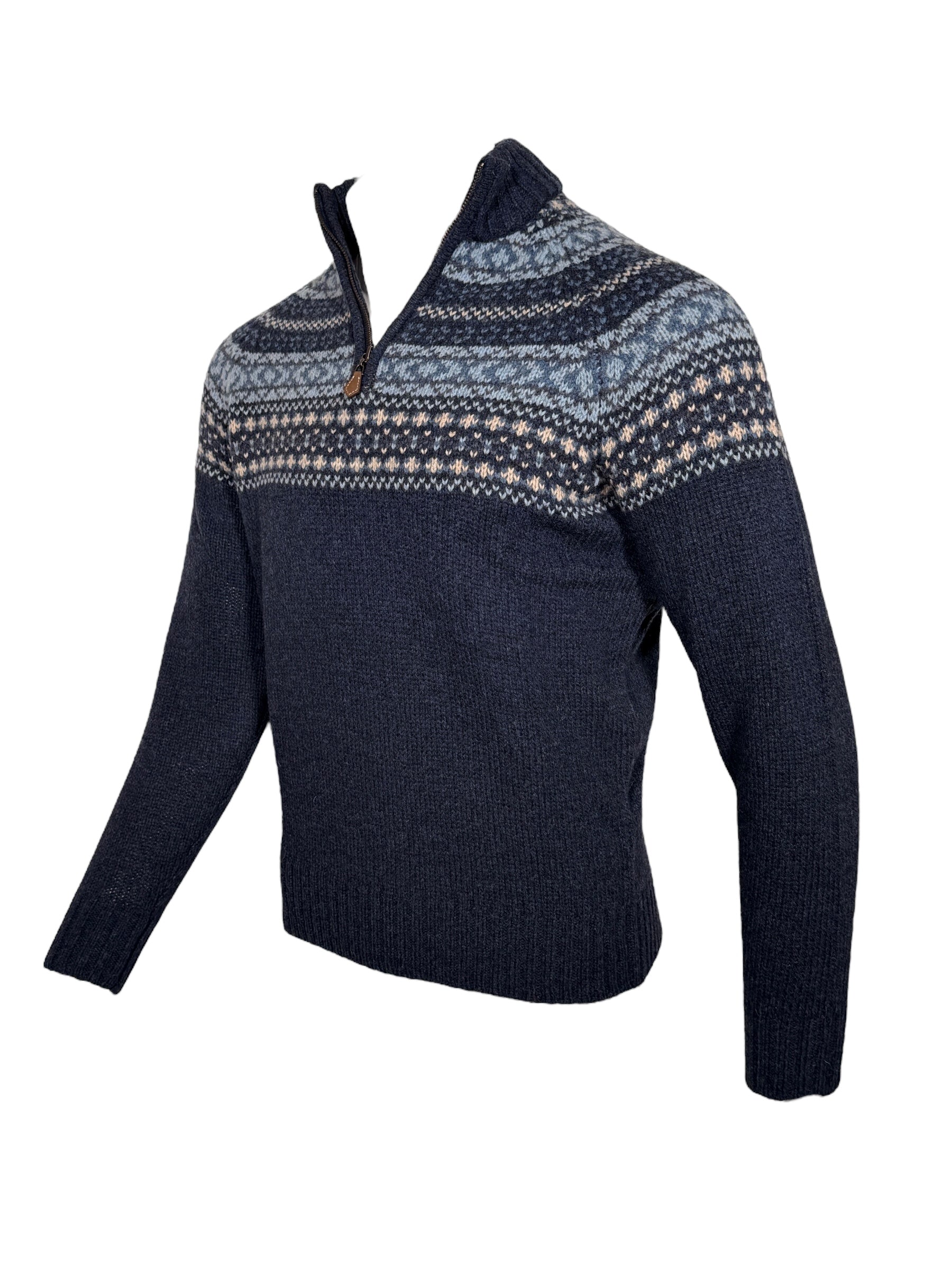 ALAN PAINE HOLMSTON 1/4 ZIP FAIRISLE SWEATER - VINTAGE HEATHER