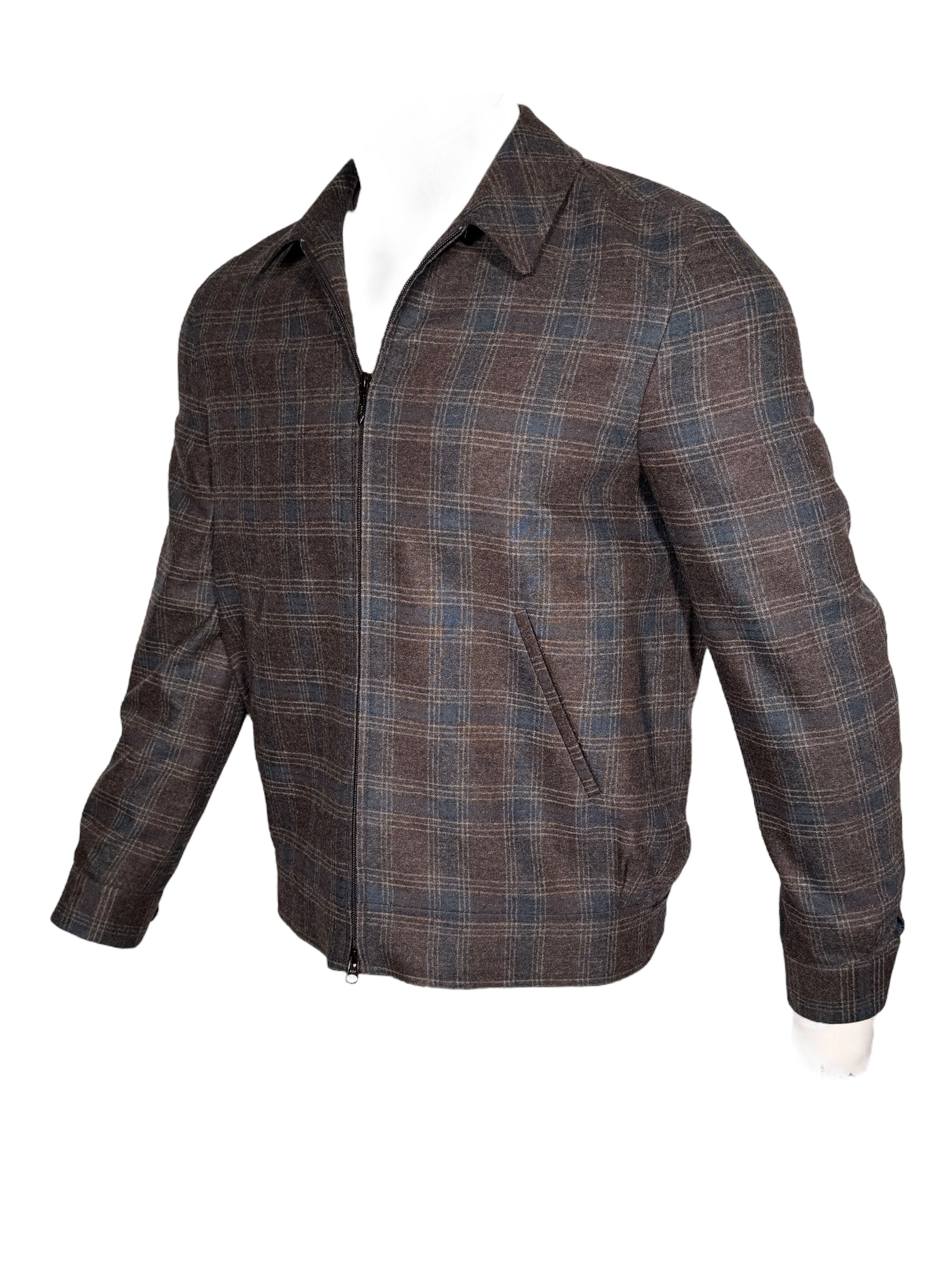 OARS & OLD IVY COLUMBO CASHMERE JACKET - BROWN/BLUE CHECK