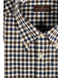 BUTTON DOWN SPORT SHIRT - NAVY/BROWN GINGHAM