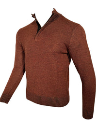 PERU UNLIMITED 1/4 ZIP SWEATER WITH LEATHER TRIM - RUST