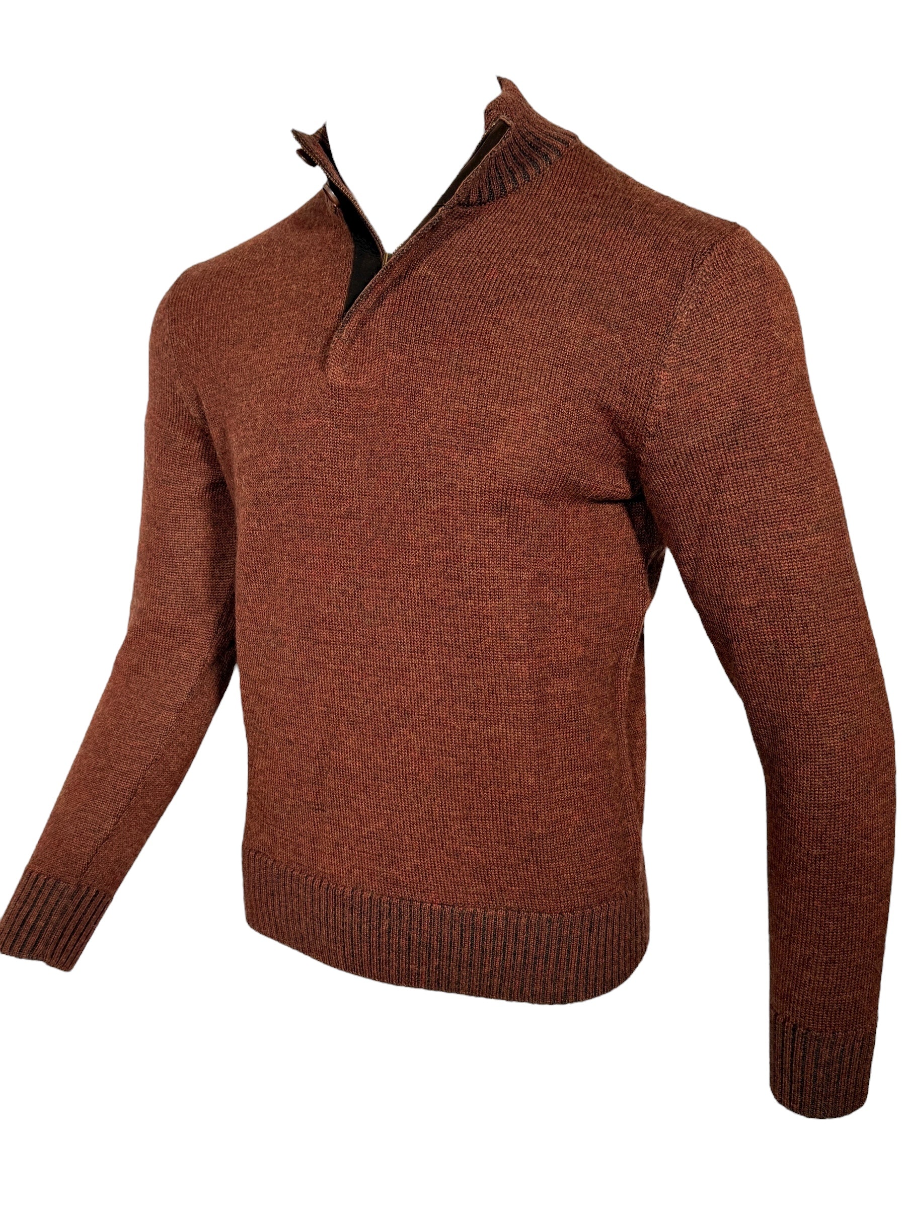 PERU UNLIMITED 1/4 ZIP SWEATER WITH LEATHER TRIM - RUST