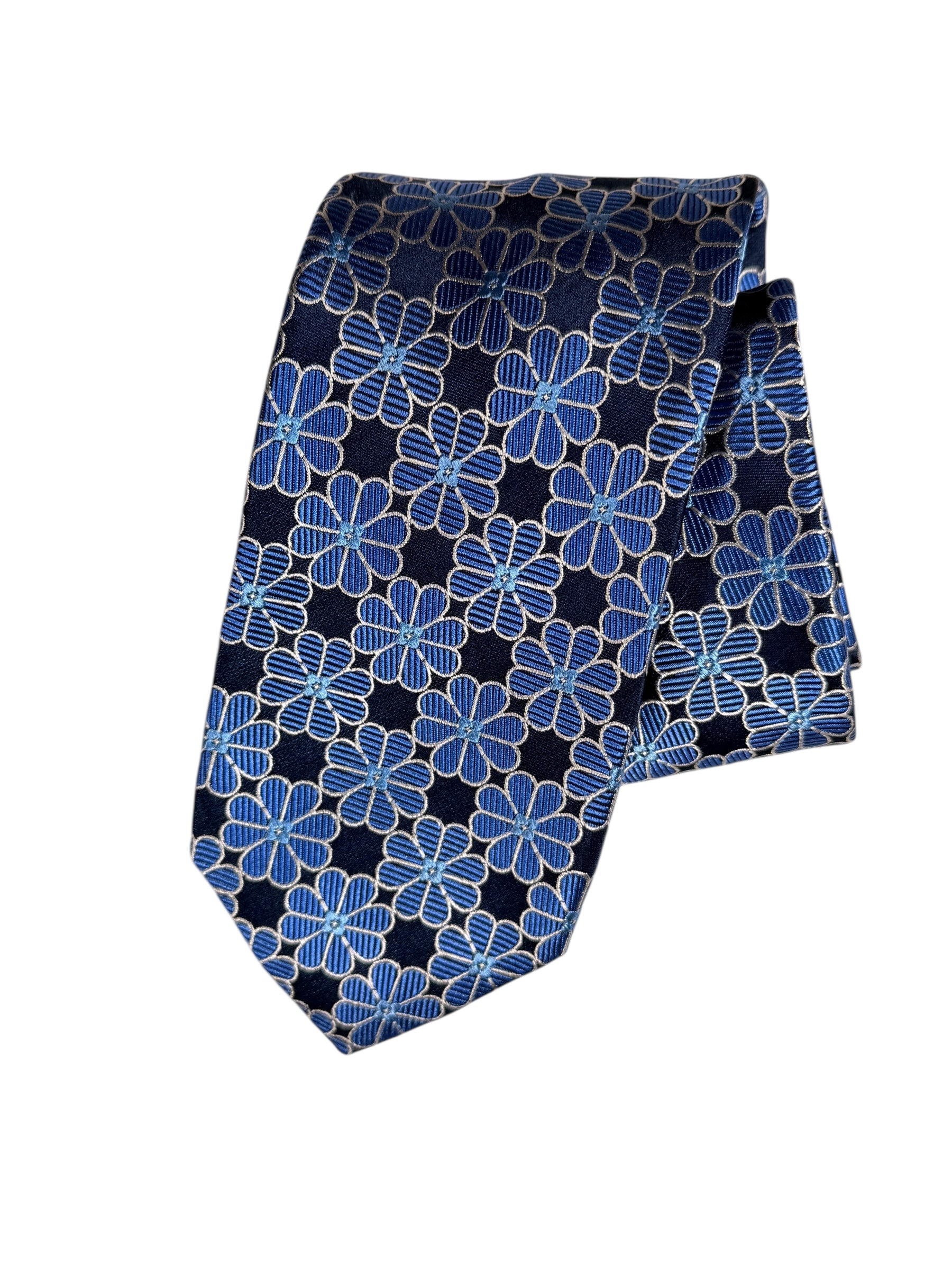 DION SILK TIE - BLUE/NAVY NEAT FLORAL