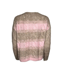 HUBERT GASSER STRIPED CABLE KNIT SWEATER - BEIGE/ROSE