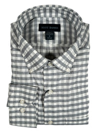 SCOTT BARBER SOFT PERFORMANCE MELANGE GINGHAM MEN’S SHIRT - GREY HEATHER