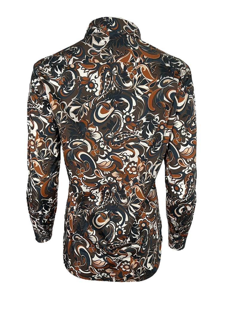 CALIBAN COTTON STRETCH BLOUSE - NAVY/BROWN FLORAL