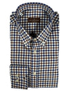 BUTTON DOWN SPORT SHIRT - NAVY/BROWN GINGHAM