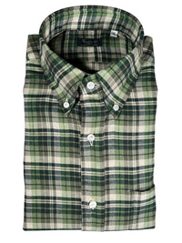 FINAMORE 1925 BRUSHED FLANNEL SHIRT - GREEN PLAID