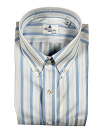 FINAMORE 1925 GIZA POPLIN SHIRT - LIGHT BLUE STRIPE