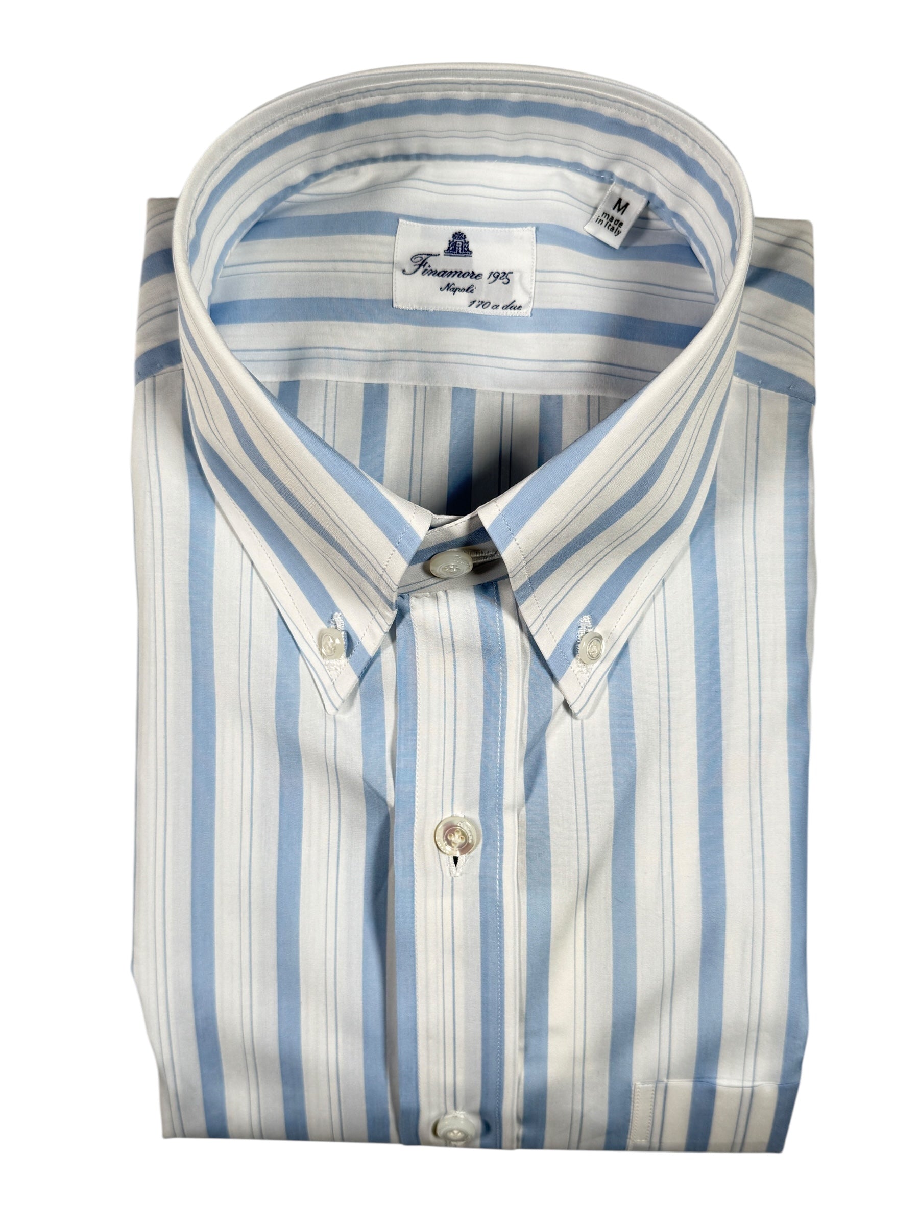 FINAMORE 1925 GIZA POPLIN SHIRT - LIGHT BLUE STRIPE