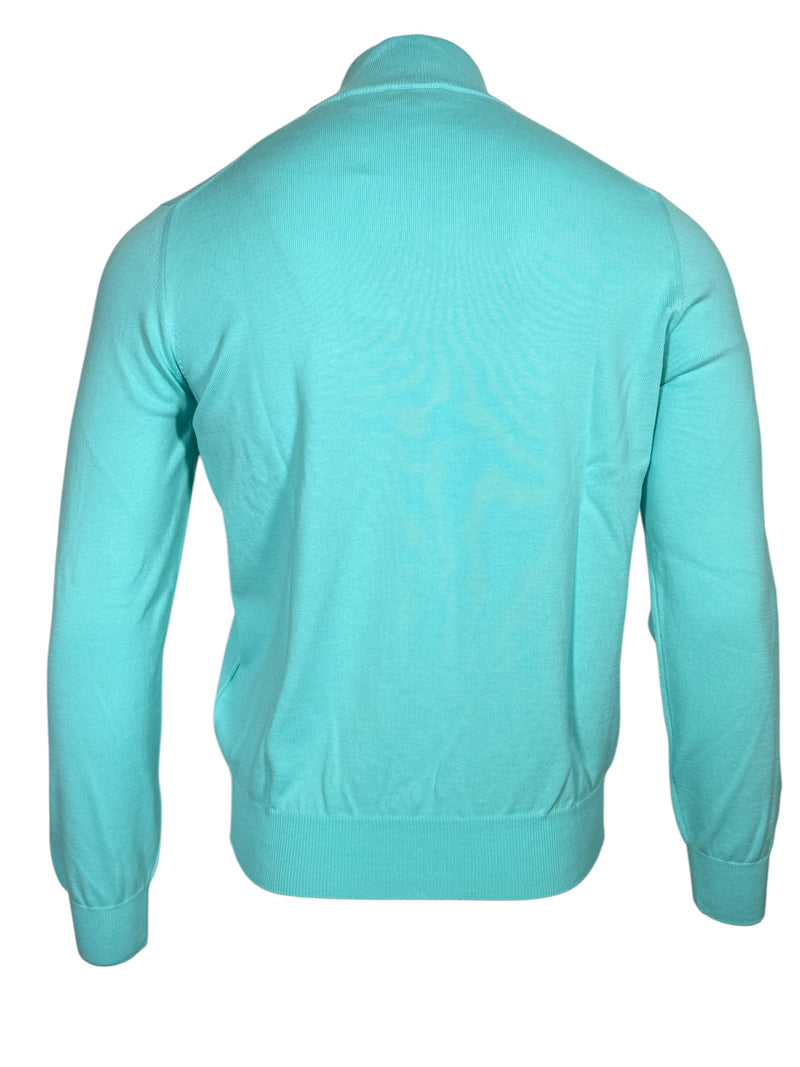 BUTTON DOWN COTTON 1/4 ZIP SWEATER - TURQUOISE