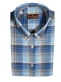 BUTTON DOWN SPORT SHIRT - BLUE & TAN CHECK