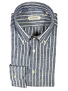 GUGLIELMINOTTI LINEN SHIRT - NAVY WITH WHITE STRIPE