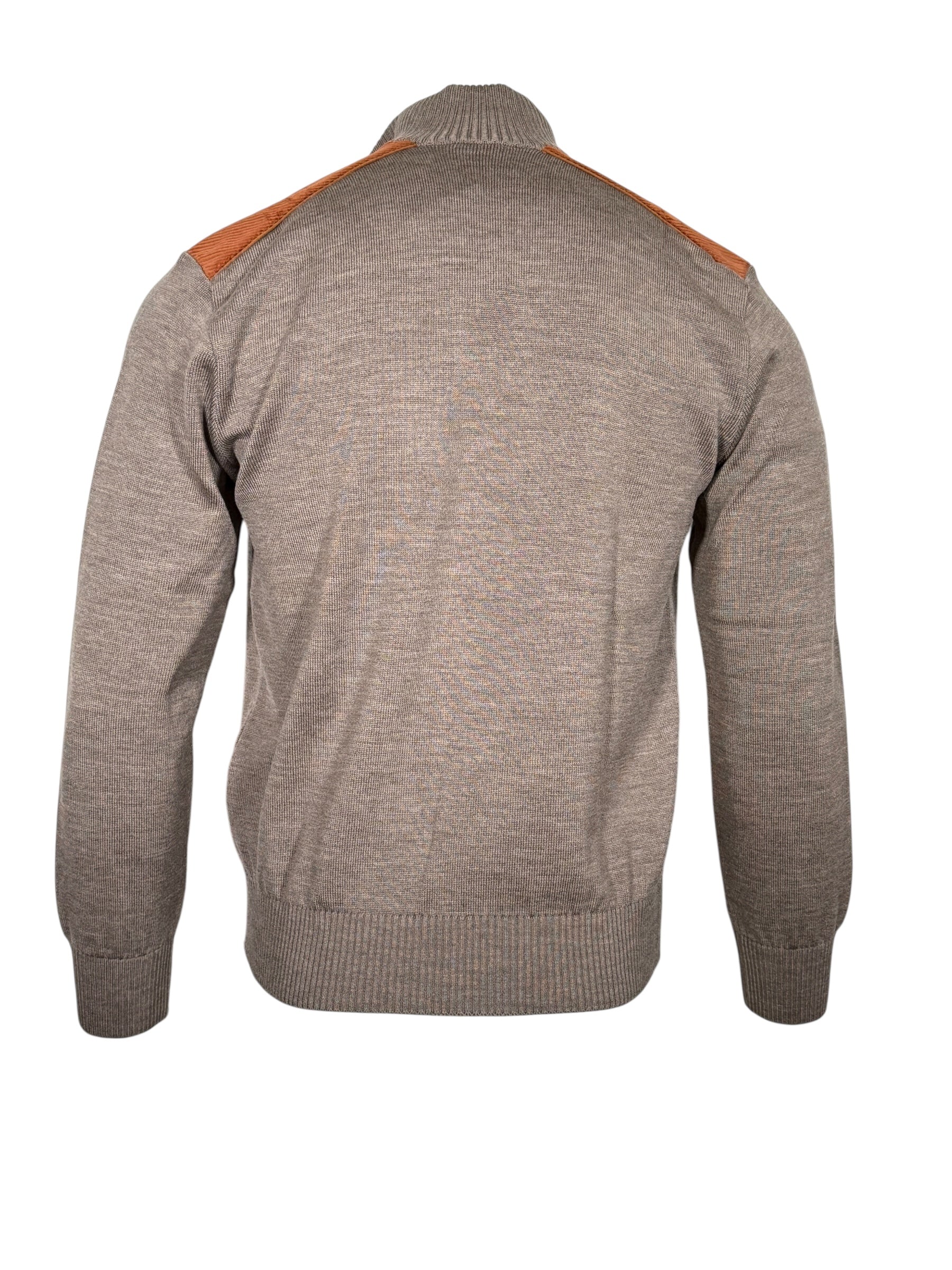 PAUL & SHARK COOL TOUCH WOOL 1/4 ZIP MEN'S SWEATER WITH CORD TRIM - BEIGE WITH BROWN