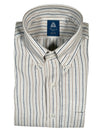 FINAMORE 1925 SHIRT - COTTON-CASHMERE STEEL/TAUPE STRIPE
