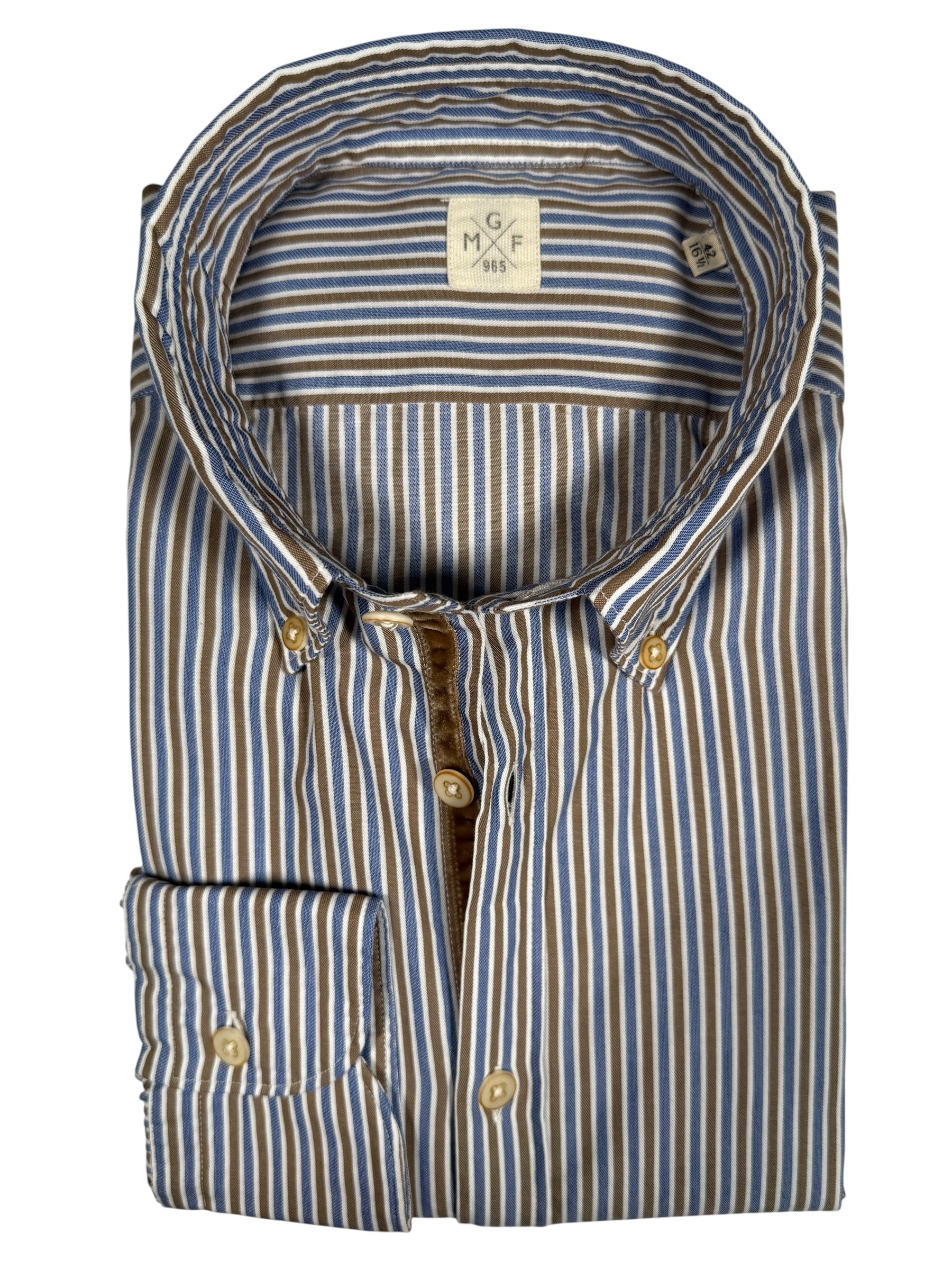 GMF 965 MEN'S SPORT SHIRT - TAN/DENIM STRIPE