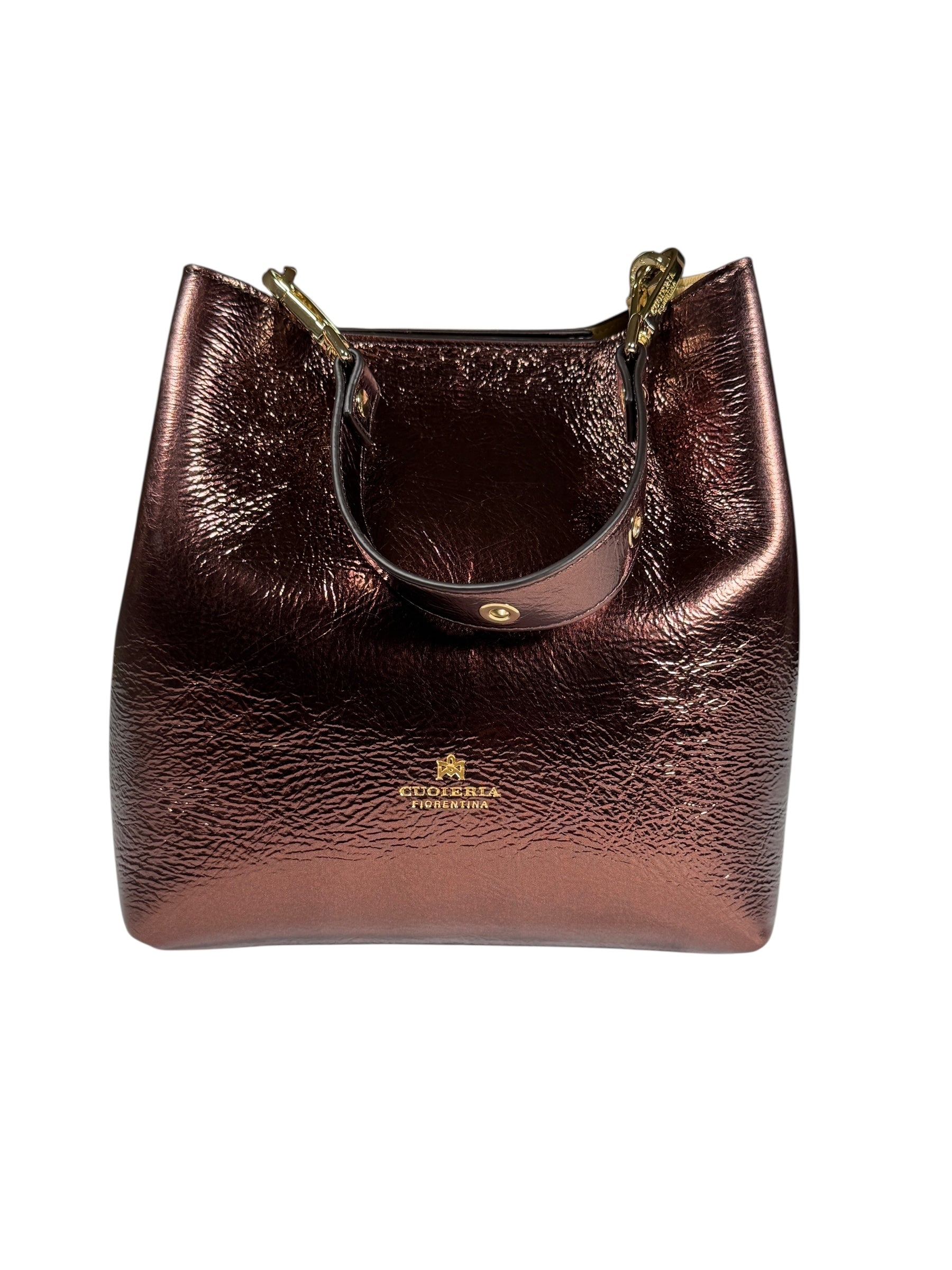 CUOIERIA FIORENTINA ALICE SMALL BUCKET BAG - METALLIC CHOCOLATE