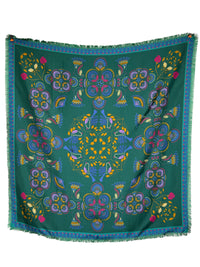 FRANCO FERRARI DOUBLE-SIDED SILK SQUARE SCARF - TEAL/GREEN TILE