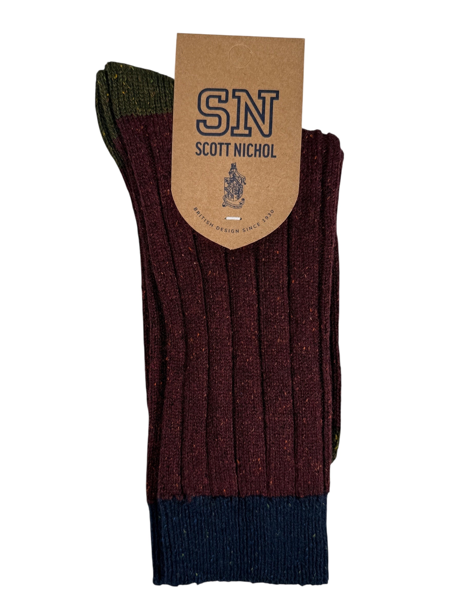 PANTHERELLA THORNHAM MEN'S WOOL SOCK - MAROON FLECK