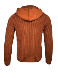 LEFT COAST TEE CABLE ZIP HOODED SWEATER - RUST COMBO