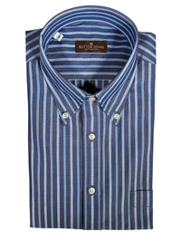 BUTTON DOWN SPORT SHIRT - NAVY/BLUE STRIPE