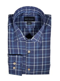 SCOTT BARBER CANCLINI PLAID MEN’S SHIRT - BLUE/NAVY