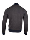 BUTTON DOWN BIRDSEYE FULL ZIP SWEATER - BROWN/NAVY