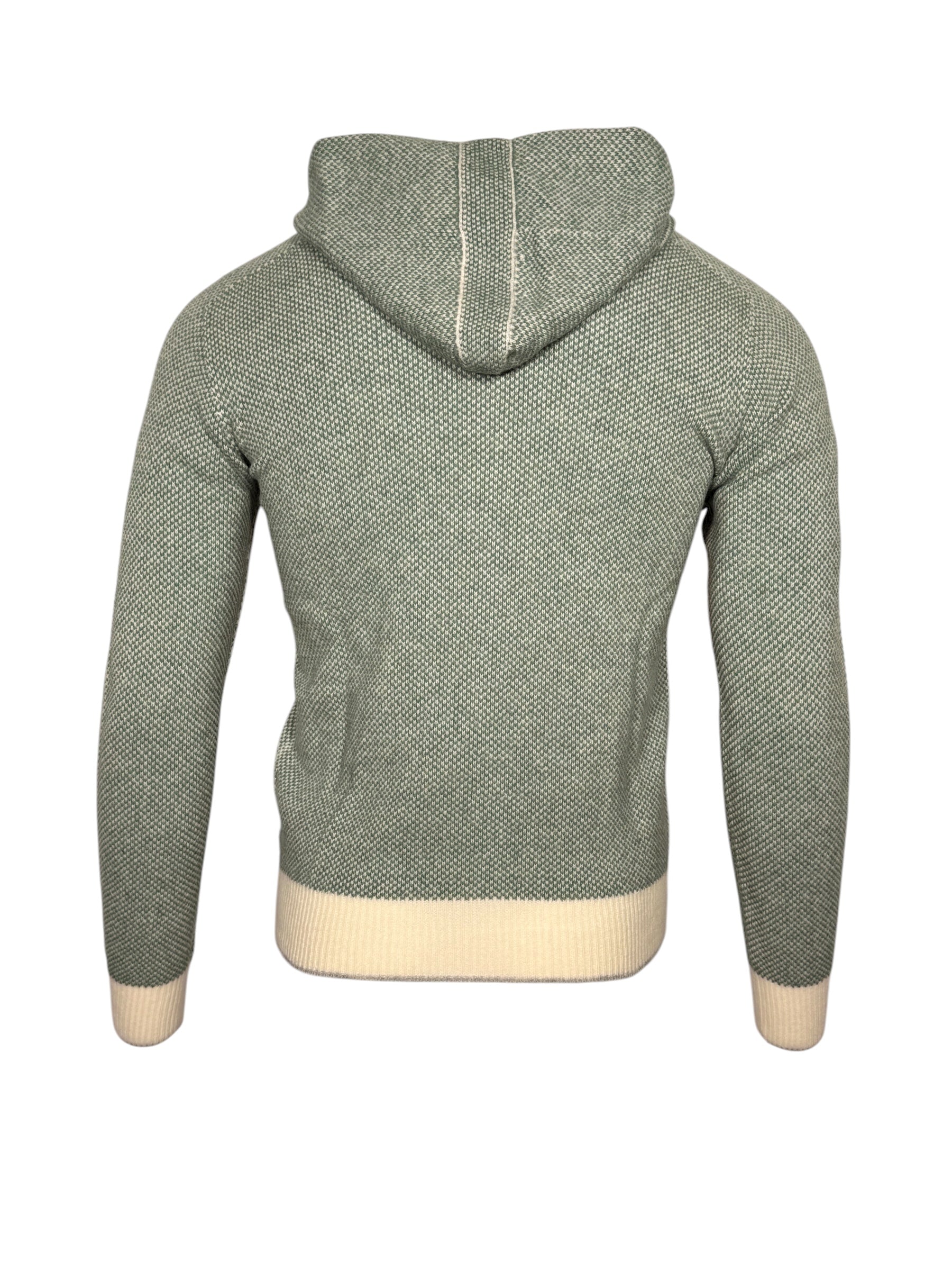 FRADI HONEYCOMB STITCH FULL ZIP SWEATER - MILK/GREEN