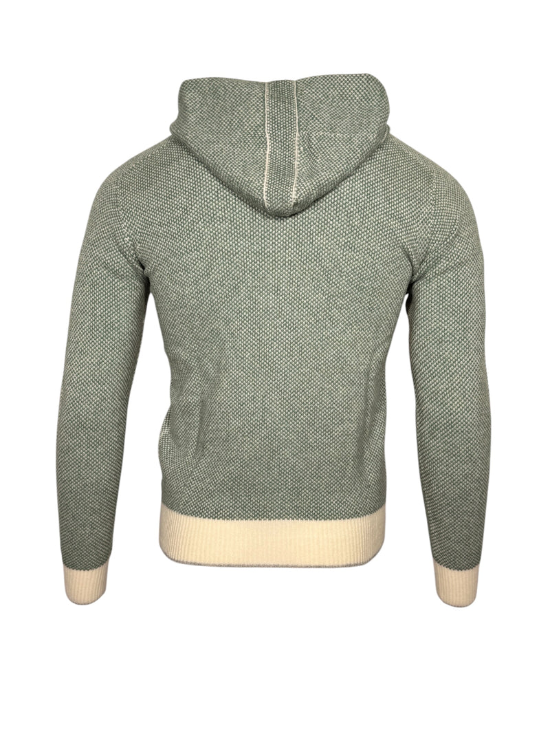 FRADI HONEYCOMB STITCH FULL ZIP SWEATER - MILK/GREEN
