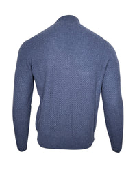 FIORONI CASHMERE MEN'S SCALE KNIT 1/4 ZIP SWEATER - DENIM