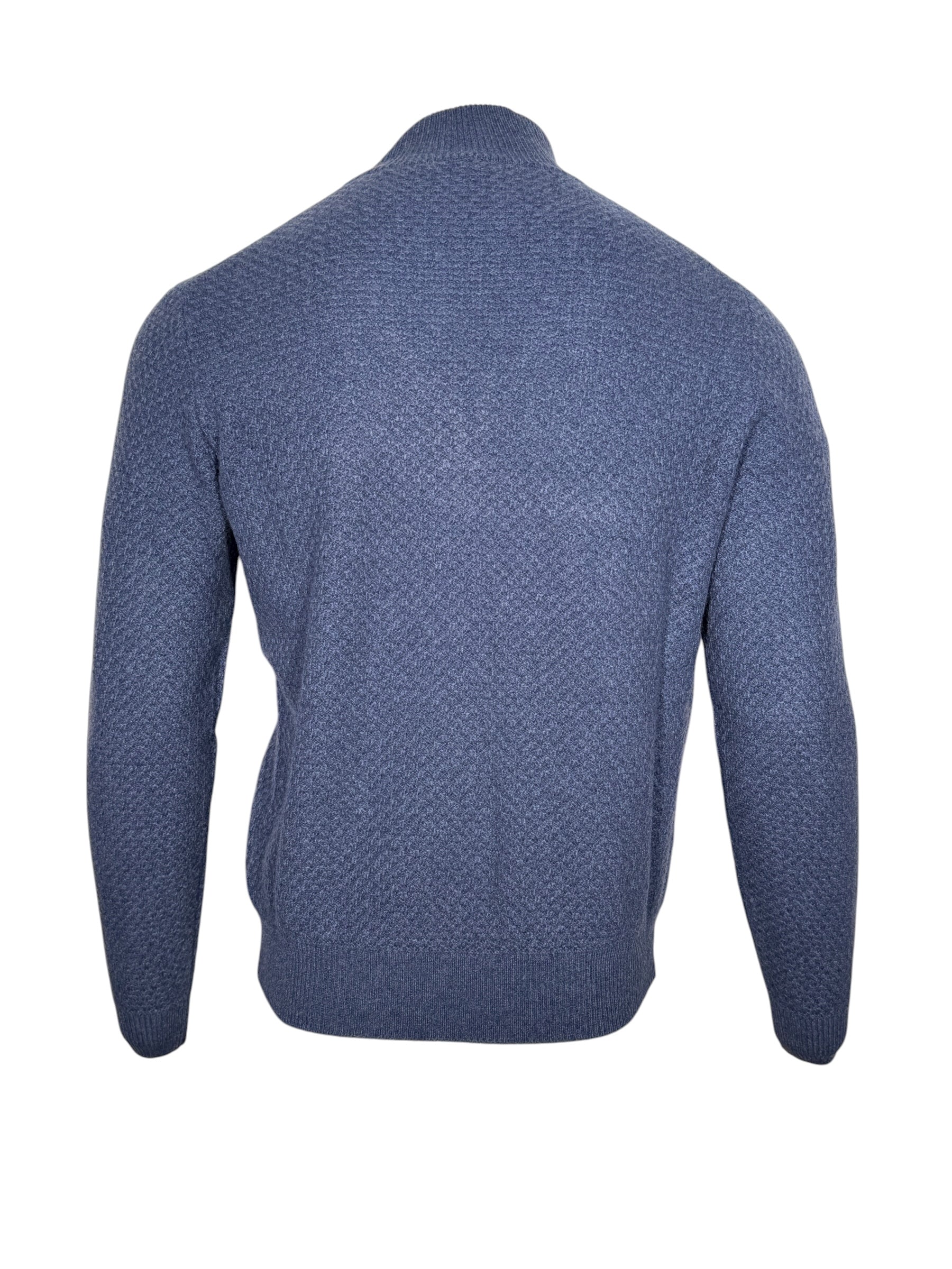 FIORONI CASHMERE MEN'S SCALE KNIT 1/4 ZIP SWEATER - DENIM
