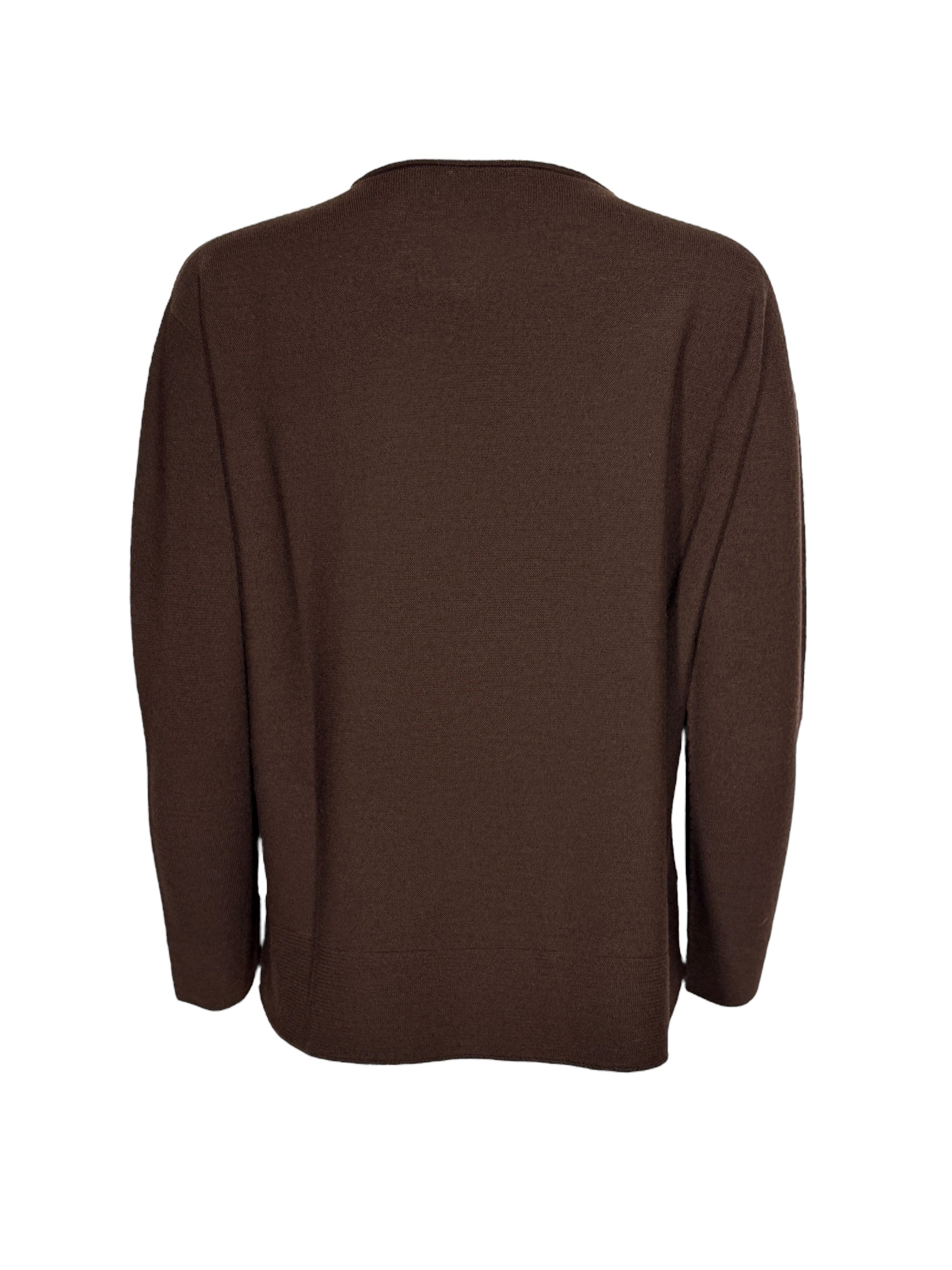 HUBERT GASSER MERINO ROUND NECK SWEATER - DARK BROWN