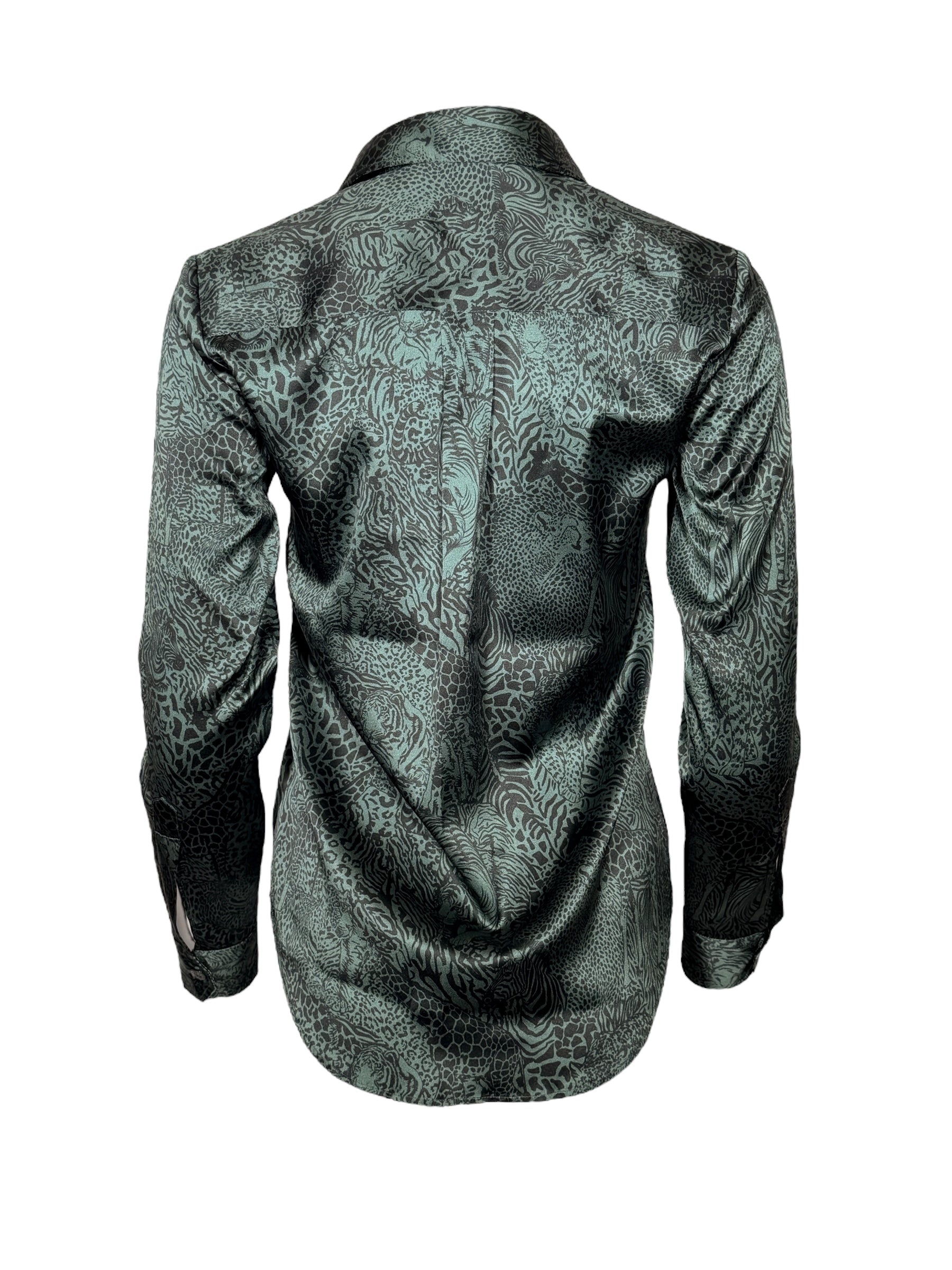 AMINA RUBINACCI ANIMAL PRINT SILK BLOUSE - MALACHITE