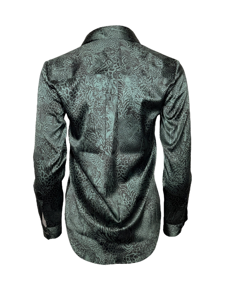 AMINA RUBINACCI ANIMAL PRINT SILK BLOUSE - MALACHITE