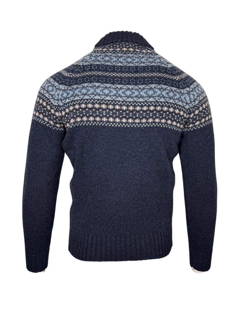 ALAN PAINE HOLMSTON 1/4 ZIP FAIRISLE SWEATER - VINTAGE HEATHER