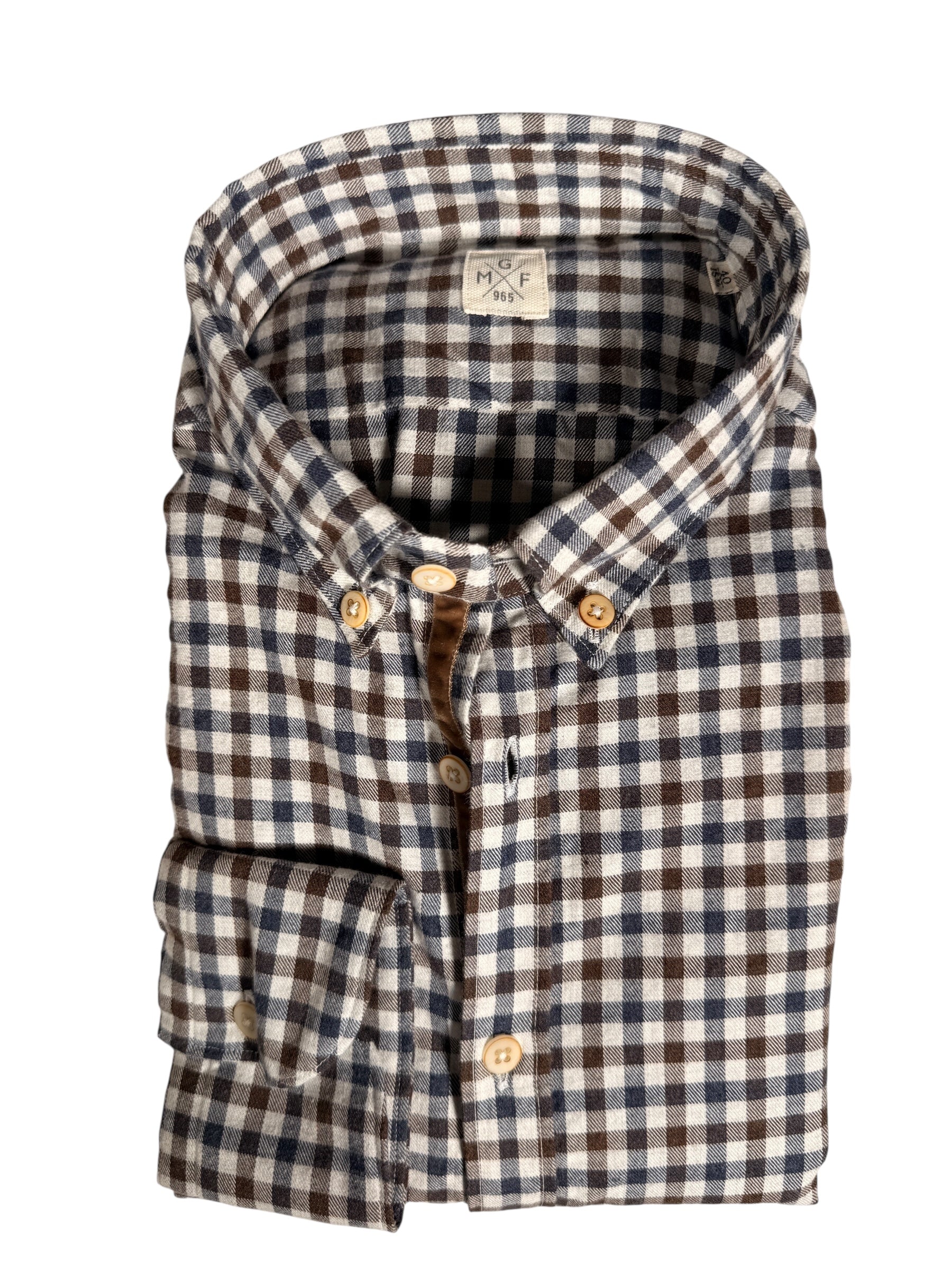 GMF 965 MEN'S SPORT SHIRT - NAVY/BROWN MID CHECK