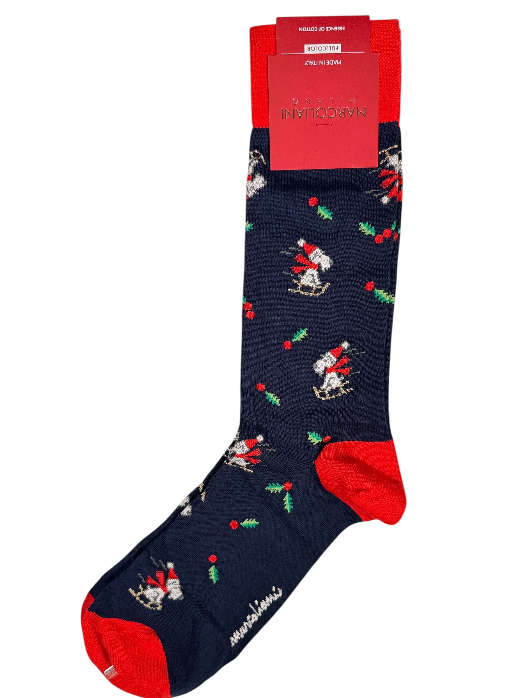 MARCOLIANI CHRISTMAS CALF SOCK - NAVY SLEDDING TERRIER