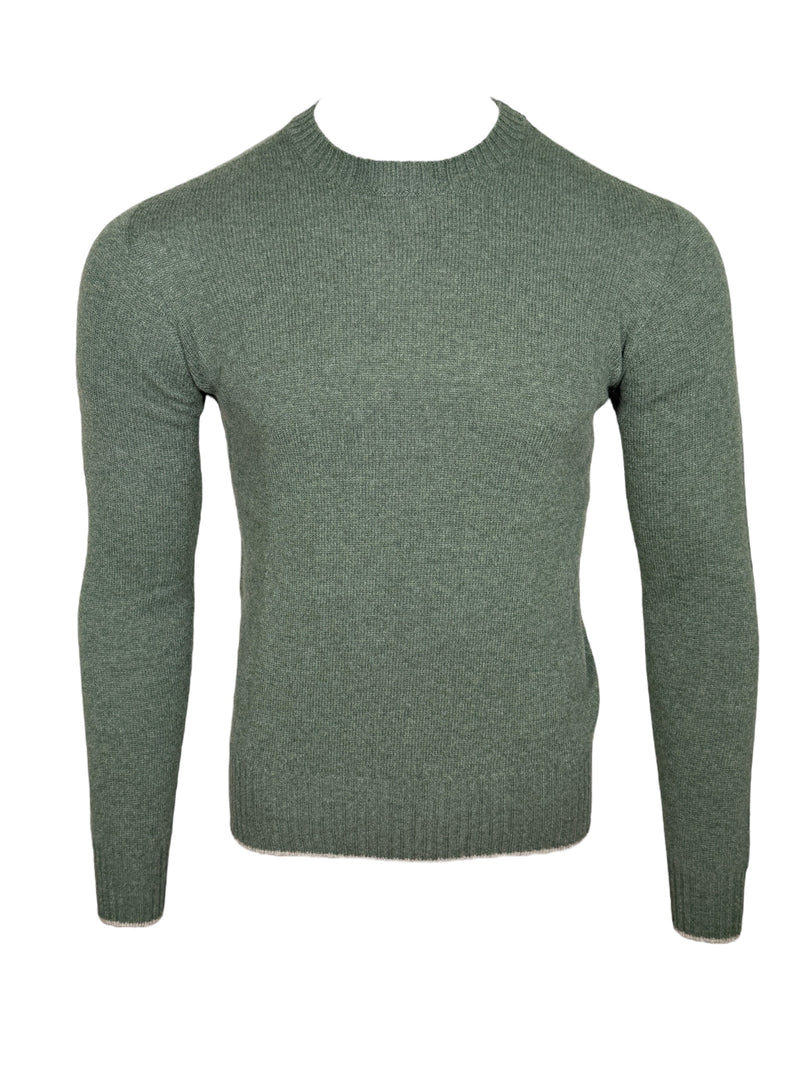 FRADI CASHMERE CREW TIPPED SWEATER - GREEN