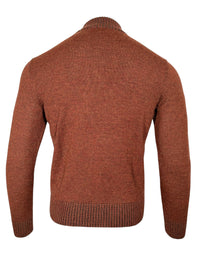 PERU UNLIMITED 1/4 ZIP SWEATER WITH LEATHER TRIM - RUST