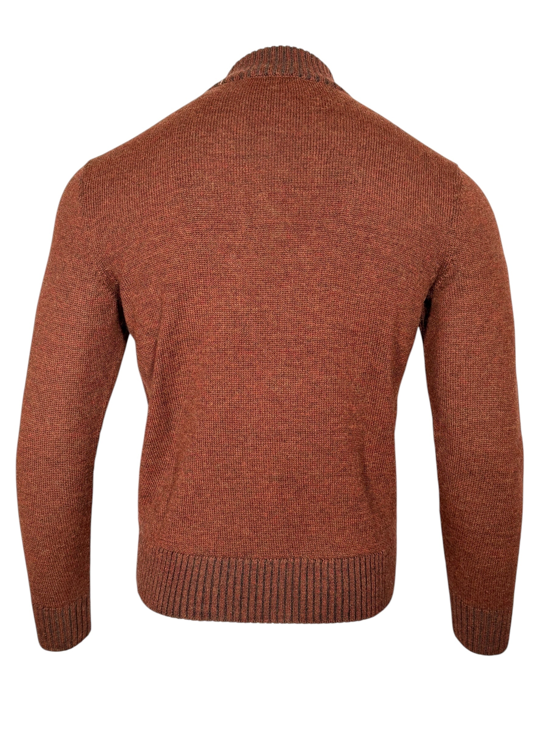 PERU UNLIMITED 1/4 ZIP SWEATER WITH LEATHER TRIM - RUST
