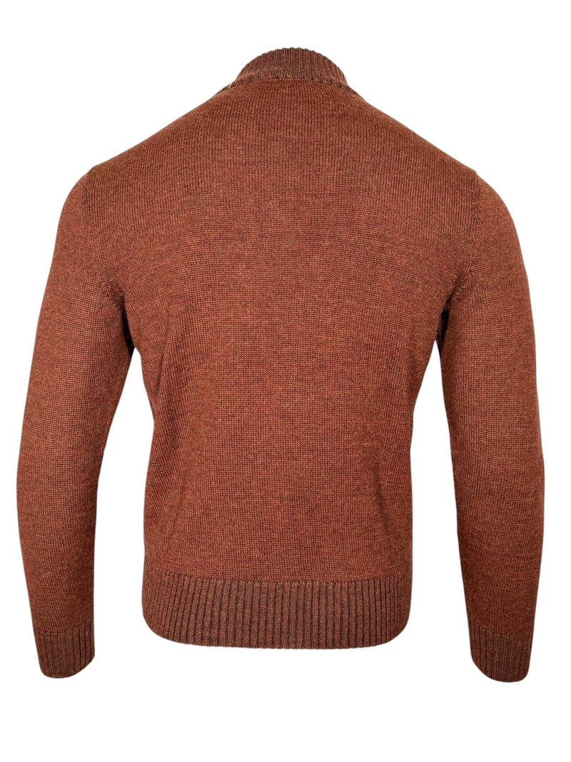 PERU UNLIMITED 1/4 ZIP SWEATER WITH LEATHER TRIM - RUST
