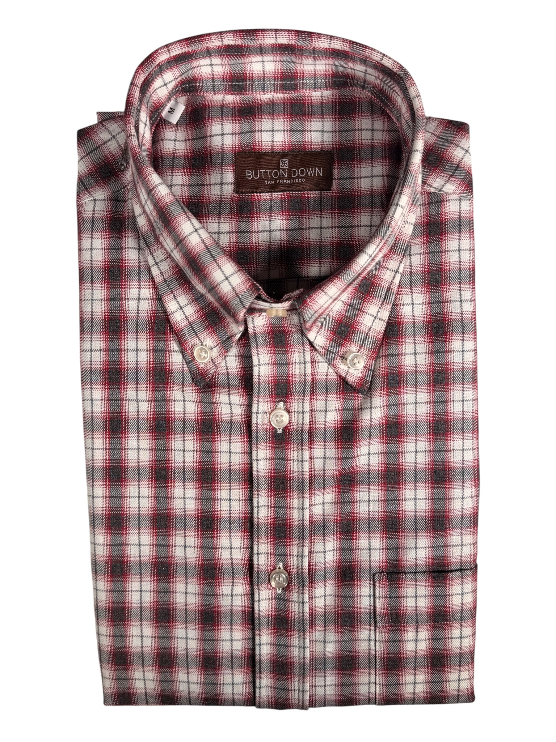 BUTTON DOWN SPORT SHIRT - RASPBERRY/GREY PLAID