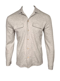 ELEVENTY MEN'S COTTON JERSEY OVERSHIRT - MELANGE LIGHT GREY